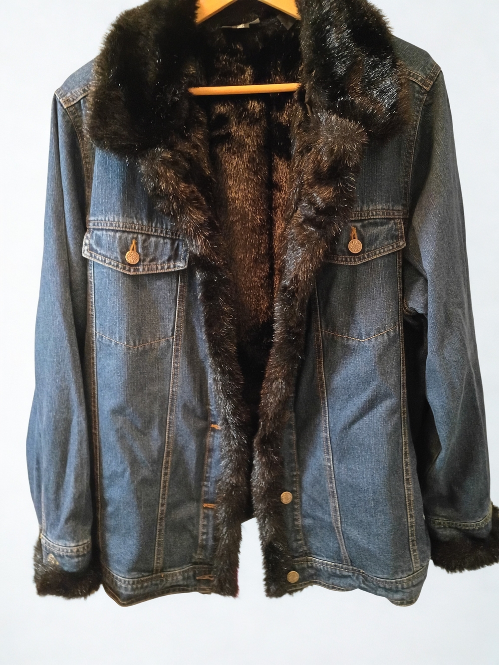 Dennis Basso Ladies Blue Denim Coat With Removable Faux Fur Vest Size XL 1X